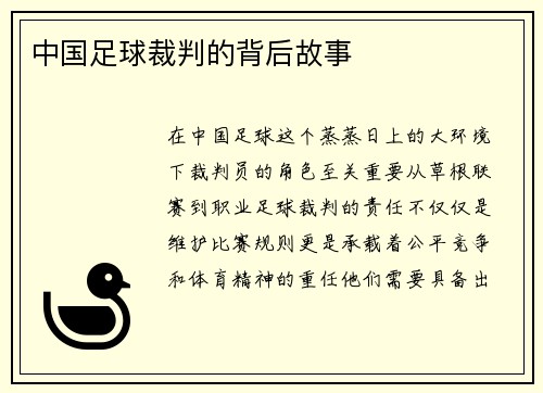中国足球裁判的背后故事